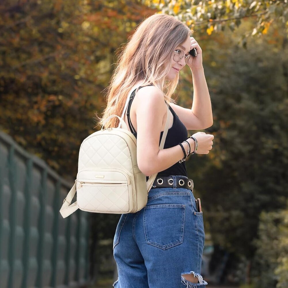 Mini Vegan Leather Backpack Small Fashion Purse for Travel Work Shopping White - Picture 3 of 6
